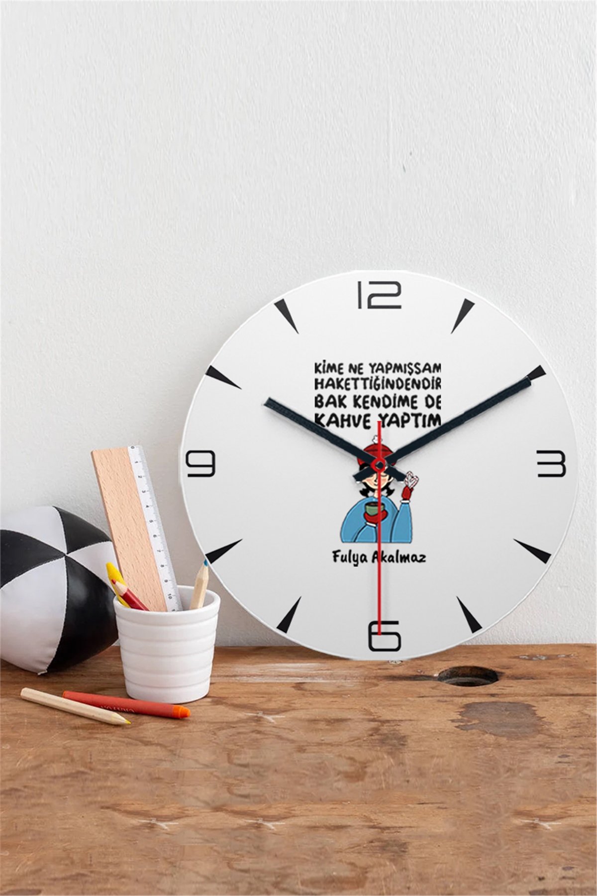 Bak Kendime De Kahve Yaptım Ahşap Duvar Saati