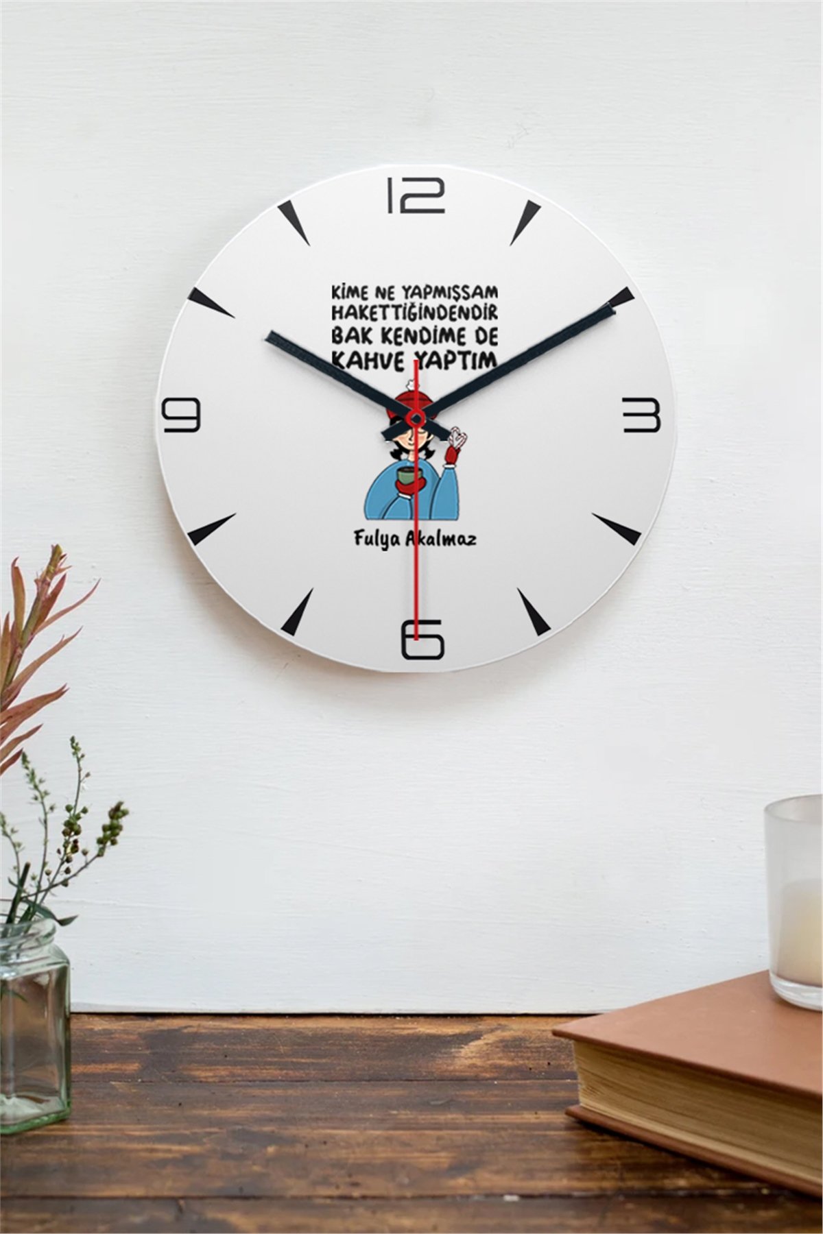 Bak Kendime De Kahve Yaptım Ahşap Duvar Saati