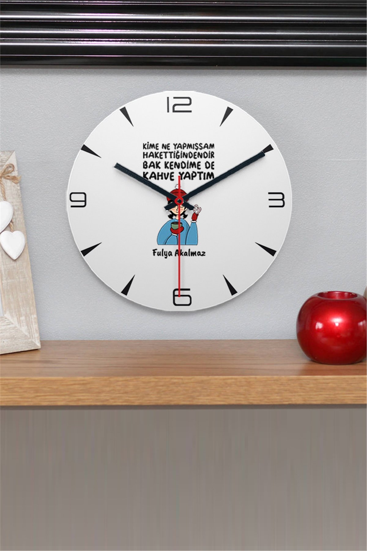 Bak Kendime De Kahve Yaptım Ahşap Duvar Saati