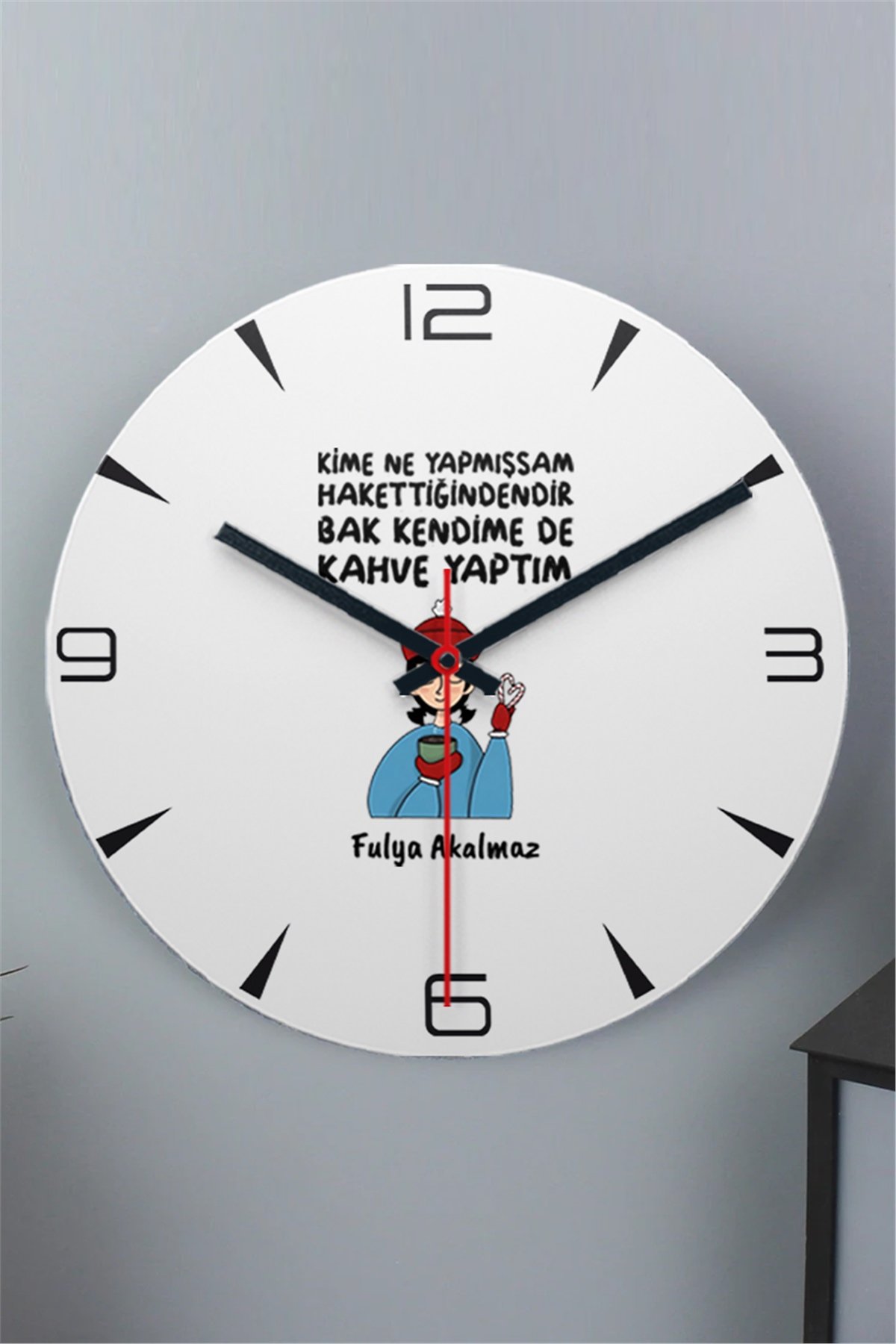 Bak Kendime De Kahve Yaptım Ahşap Duvar Saati