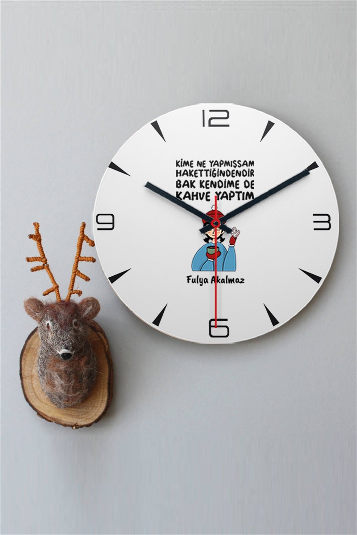 Bak Kendime De Kahve Yaptım Ahşap Duvar Saati