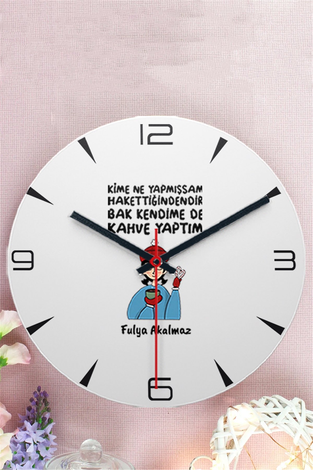 Bak Kendime De Kahve Yaptım Ahşap Duvar Saati