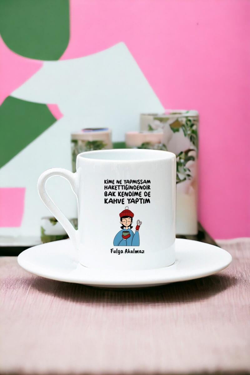 Bak Kendime De Kahve Yaptım Beyaz Türk Kahvesi Fincanı