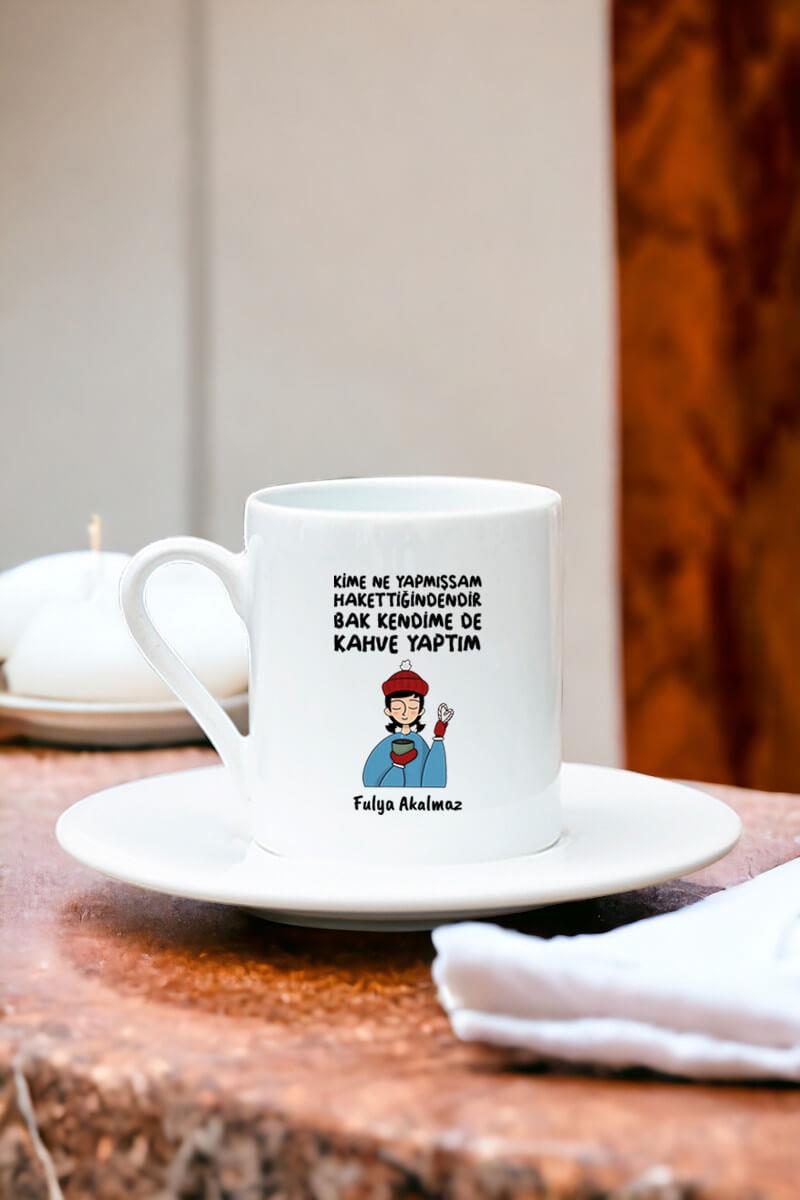 Bak Kendime De Kahve Yaptım Beyaz Türk Kahvesi Fincanı