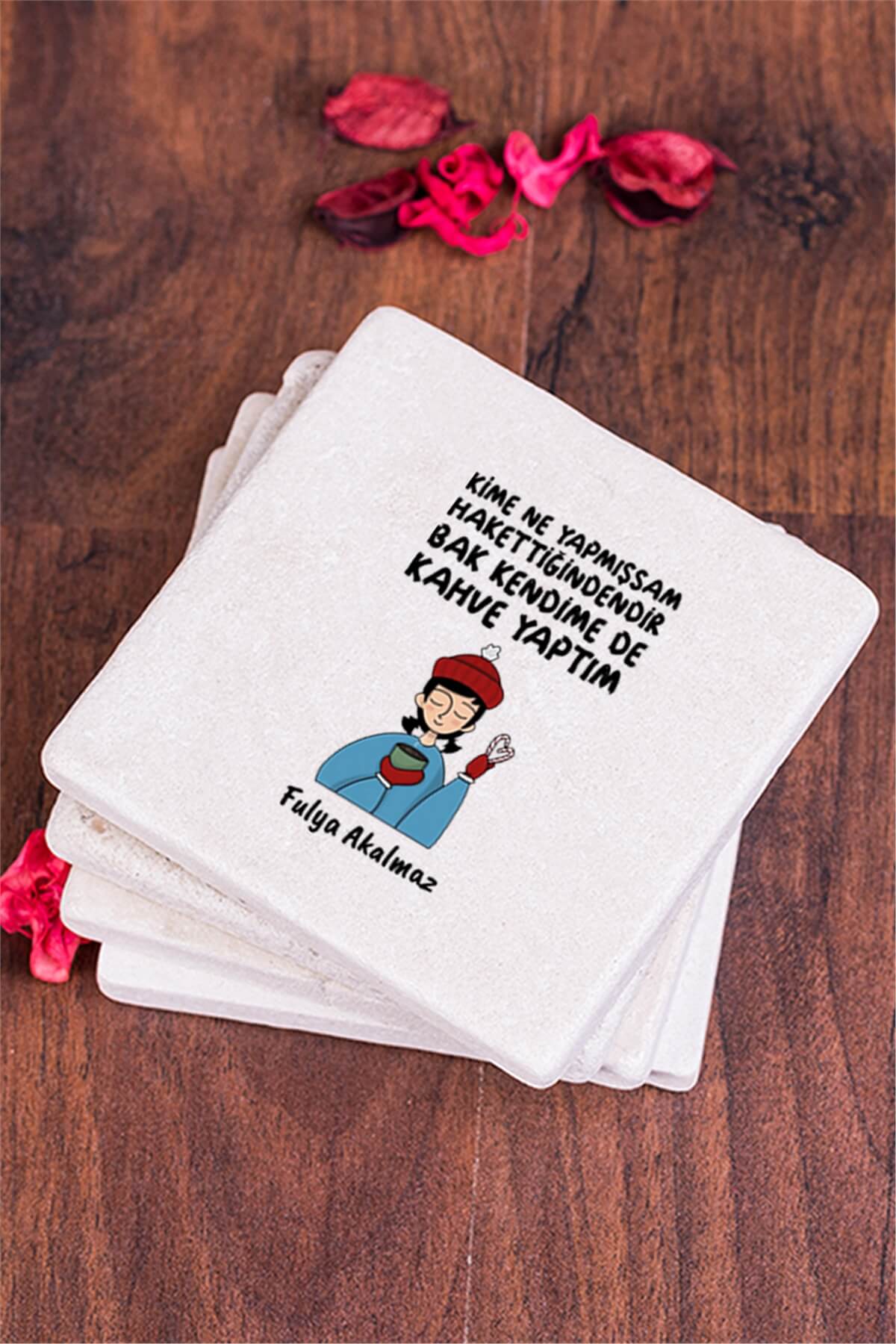 Bak Kendime De Kahve Yaptım Taş Bardak Altlığı