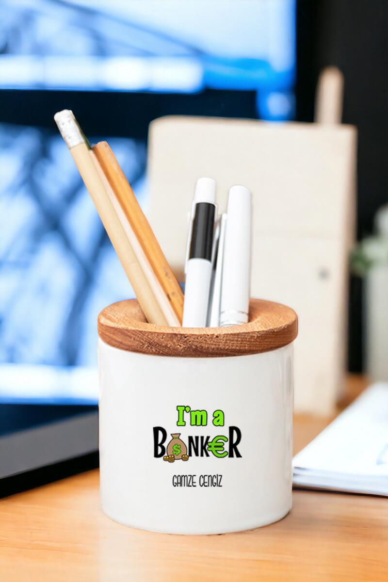 Bankacı Ahşap Kapaklı Kalemlik