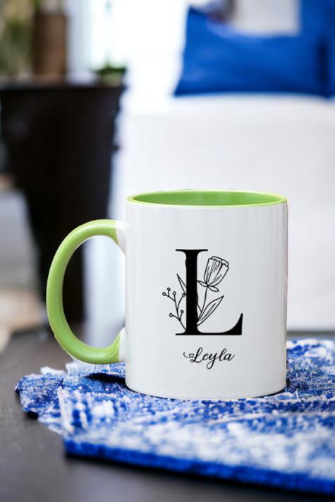 Baş Harfli Çiçek Tasarım İçi Renkli Kupa Bardak