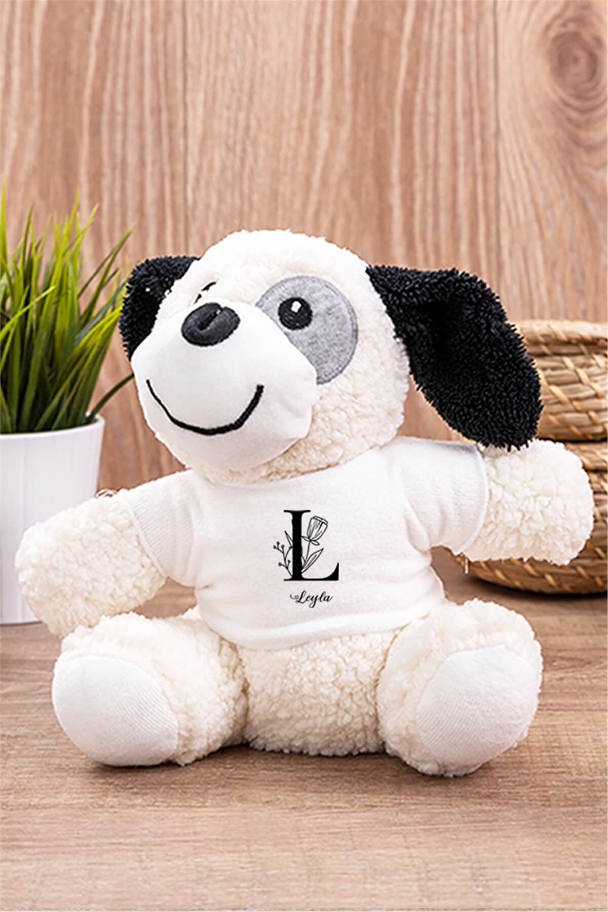 Baş Harfli Çiçek Tasarım Peluş Köpek