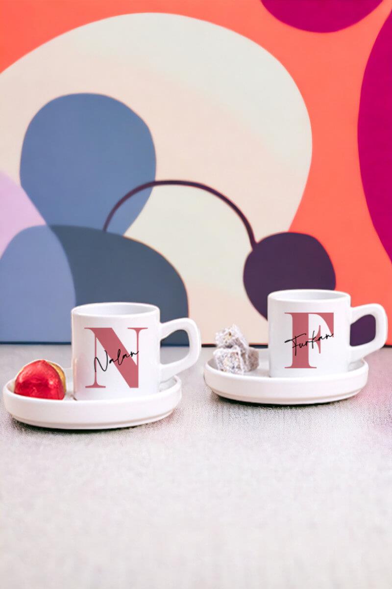 Baş Harfli Üzeri İsim Yazılı İkili Concept Türk Kahvesi Fincanı