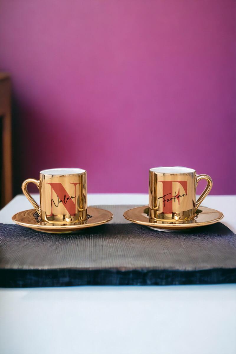 Kız Arkadaşa Hediye İkili Gold - Silver Türk Kahvesi Fincanı