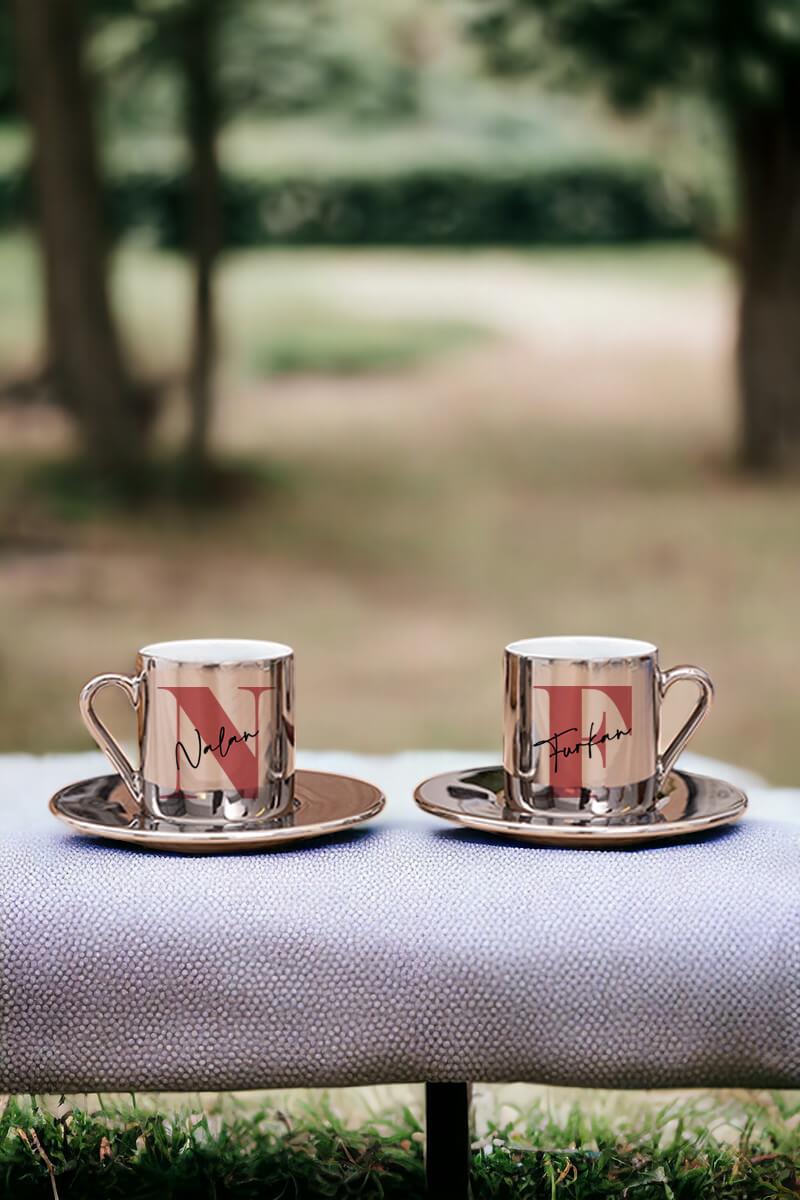 Kız Arkadaşa Hediye İkili Gold - Silver Türk Kahvesi Fincanı