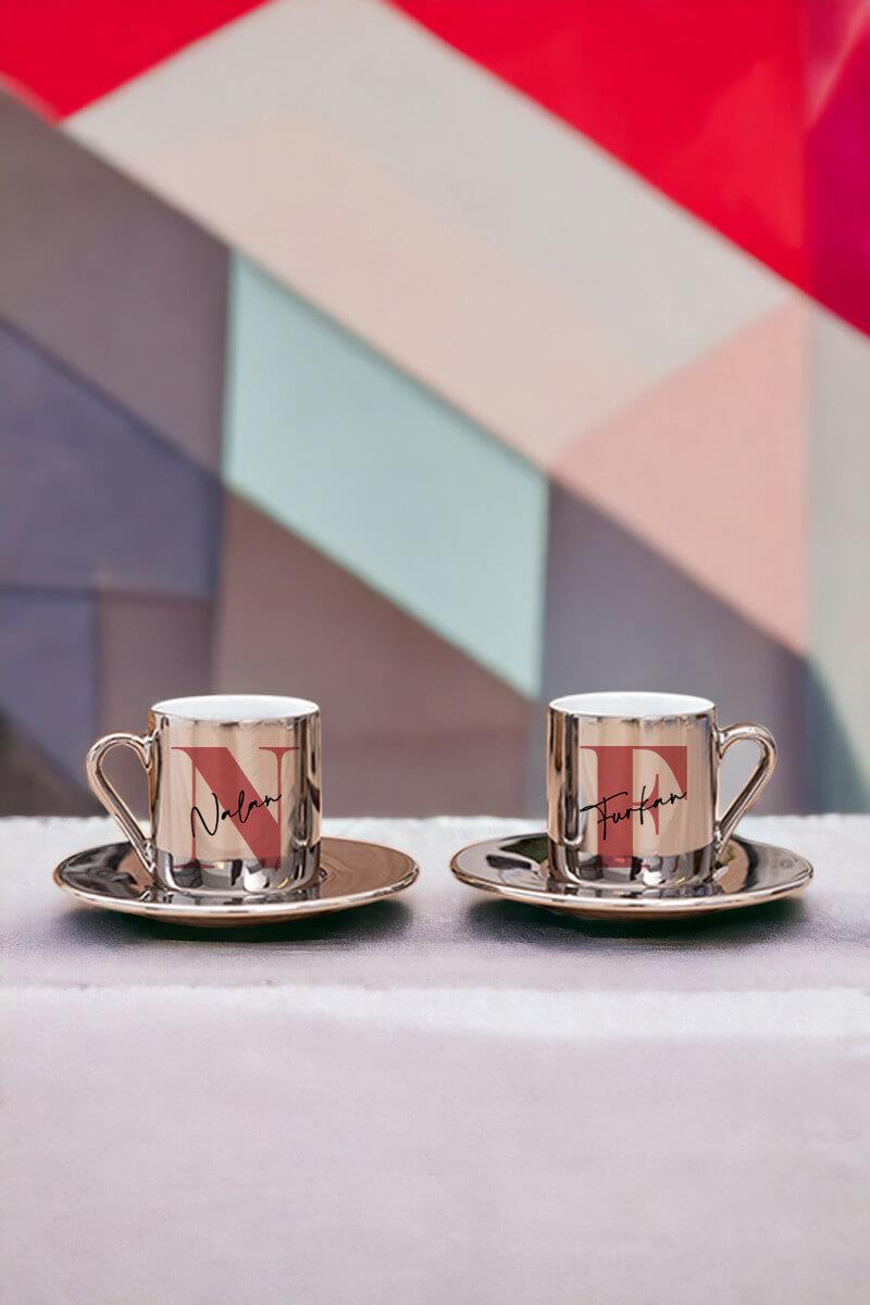 Kız Arkadaşa Hediye İkili Gold - Silver Türk Kahvesi Fincanı