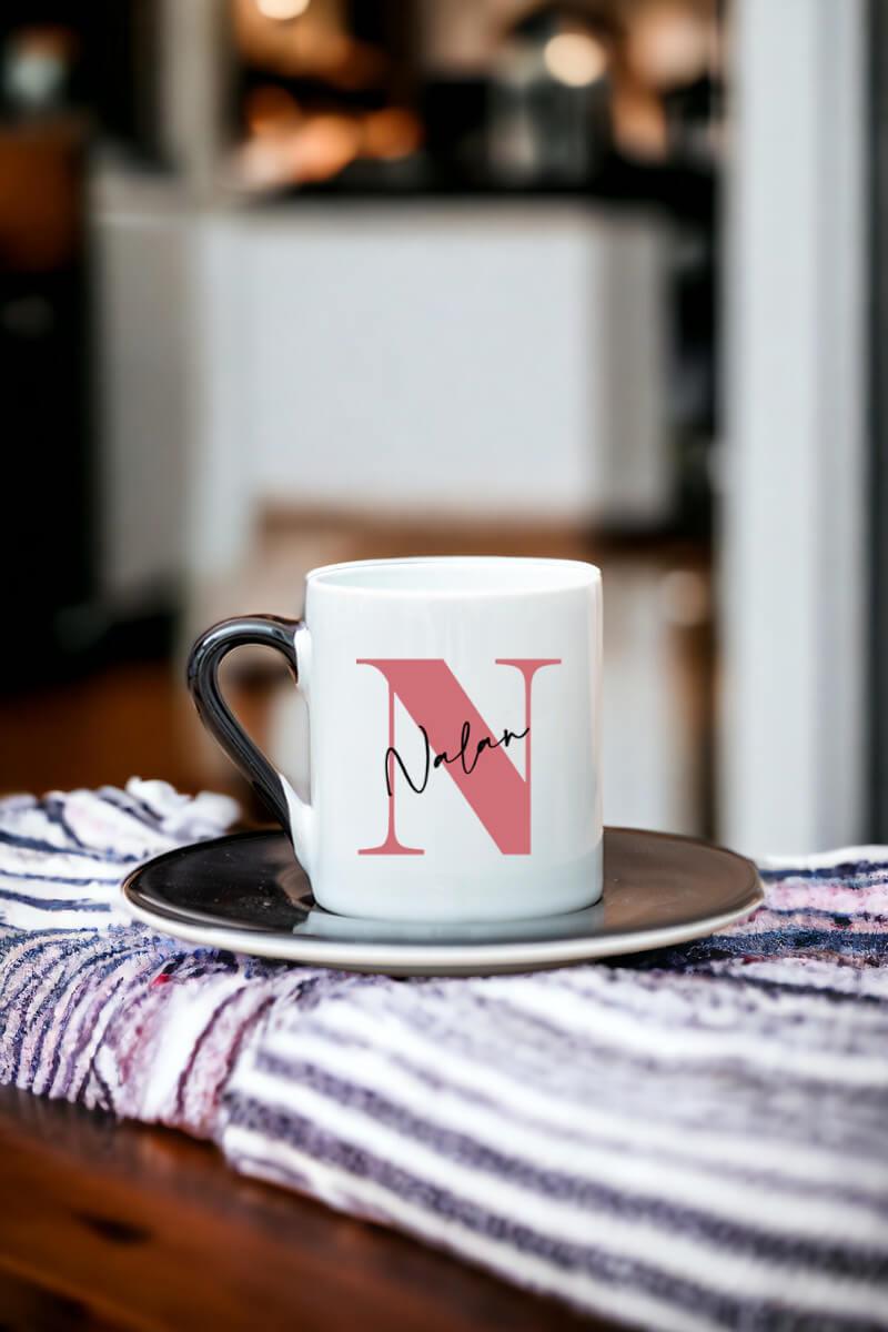 Baş Harfli Üzeri İsim Yazılı Renkli Türk Kahvesi Fincanı