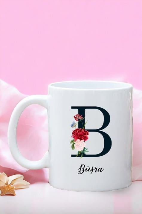 Kadına Hediye Baş Harfli ve İsimli Porselen Kupa Bardak