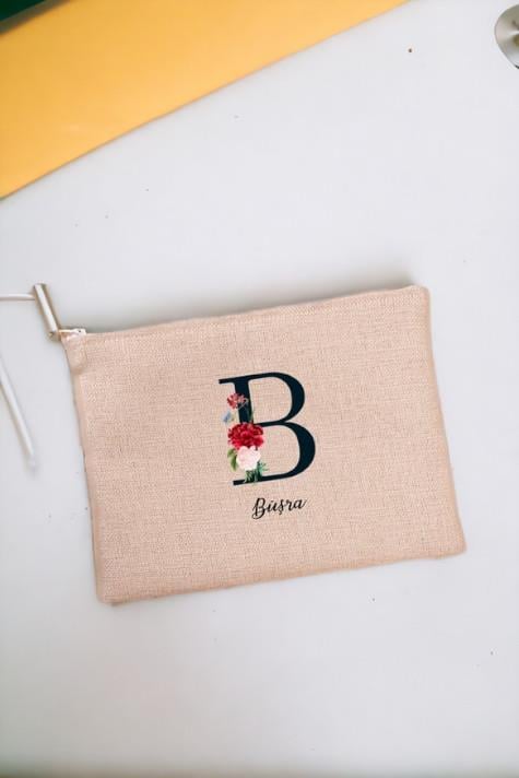 Baş Harfli ve İsimli Keten Bez El Çantası