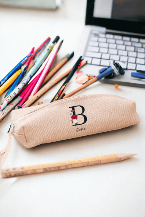 Baş Harfli ve İsimli Keten Bez Kalemlik