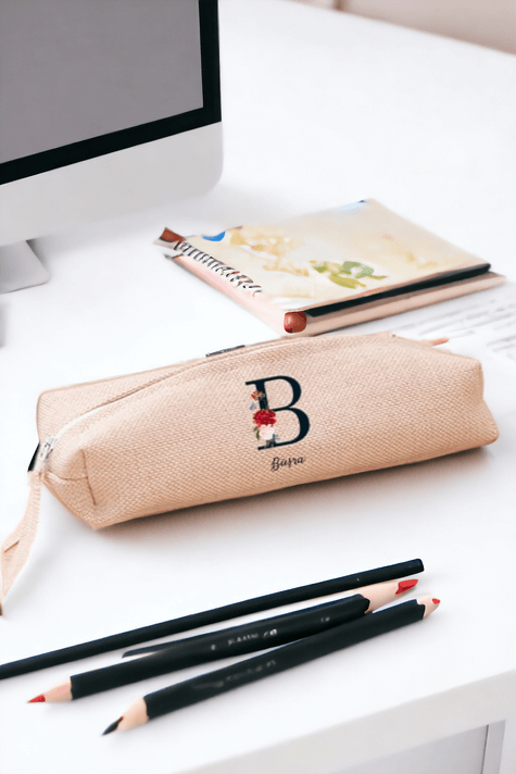 Baş Harfli ve İsimli Keten Bez Kalemlik