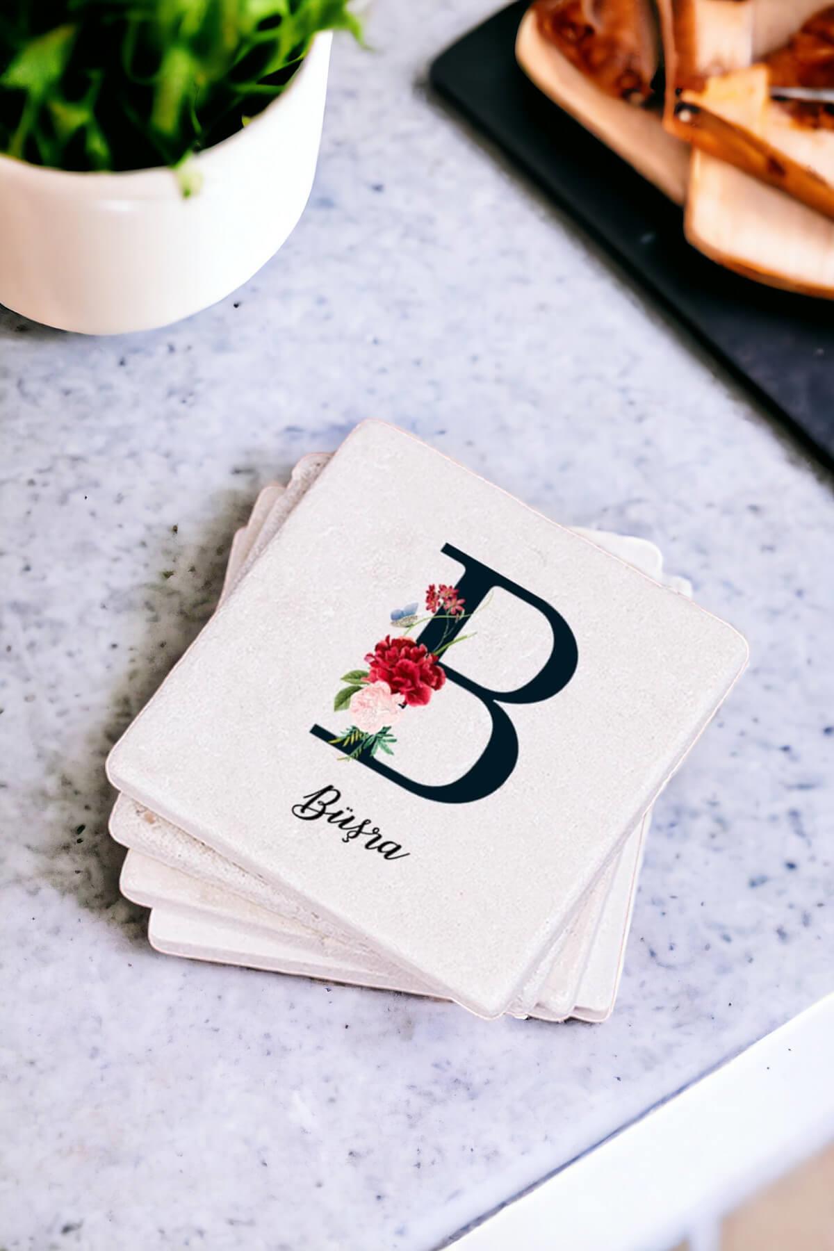 Baş Harfli ve İsimli Taş Bardak Altlığı