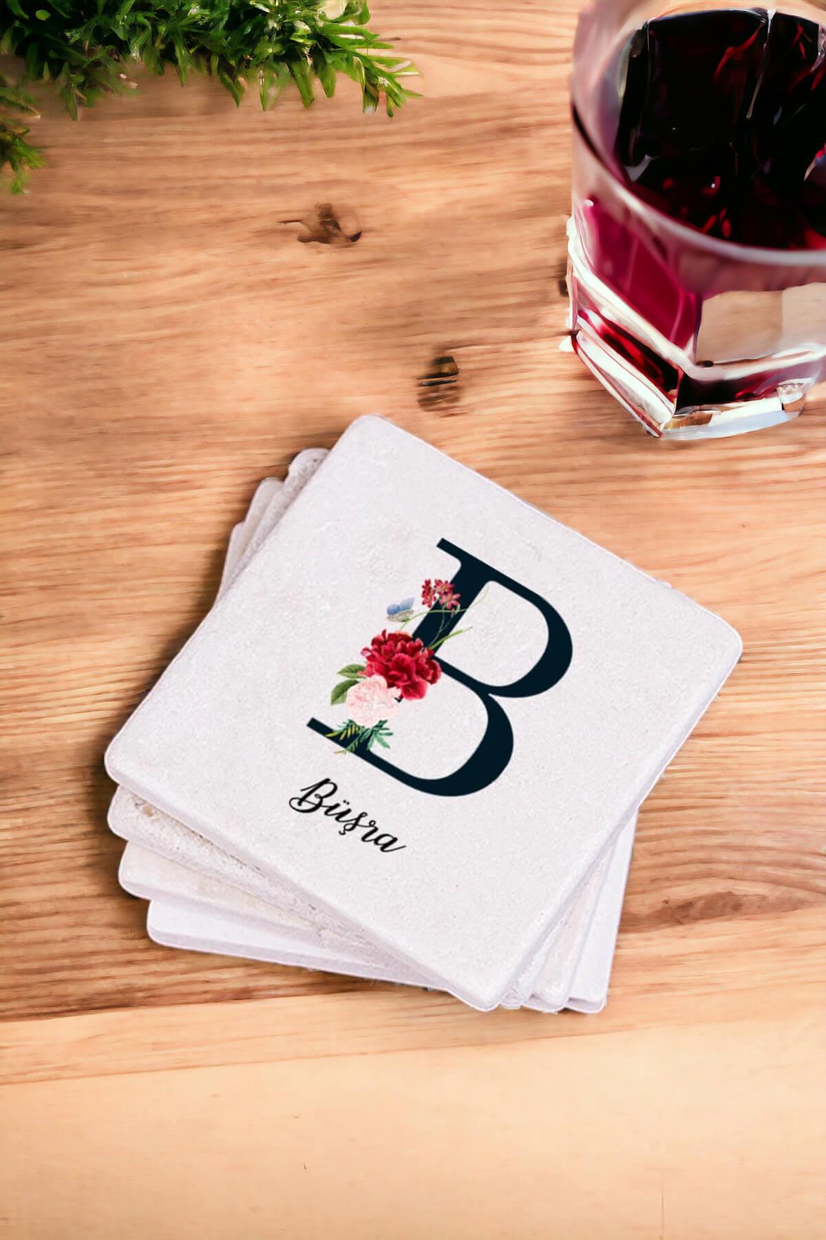 Baş Harfli ve İsimli Taş Bardak Altlığı