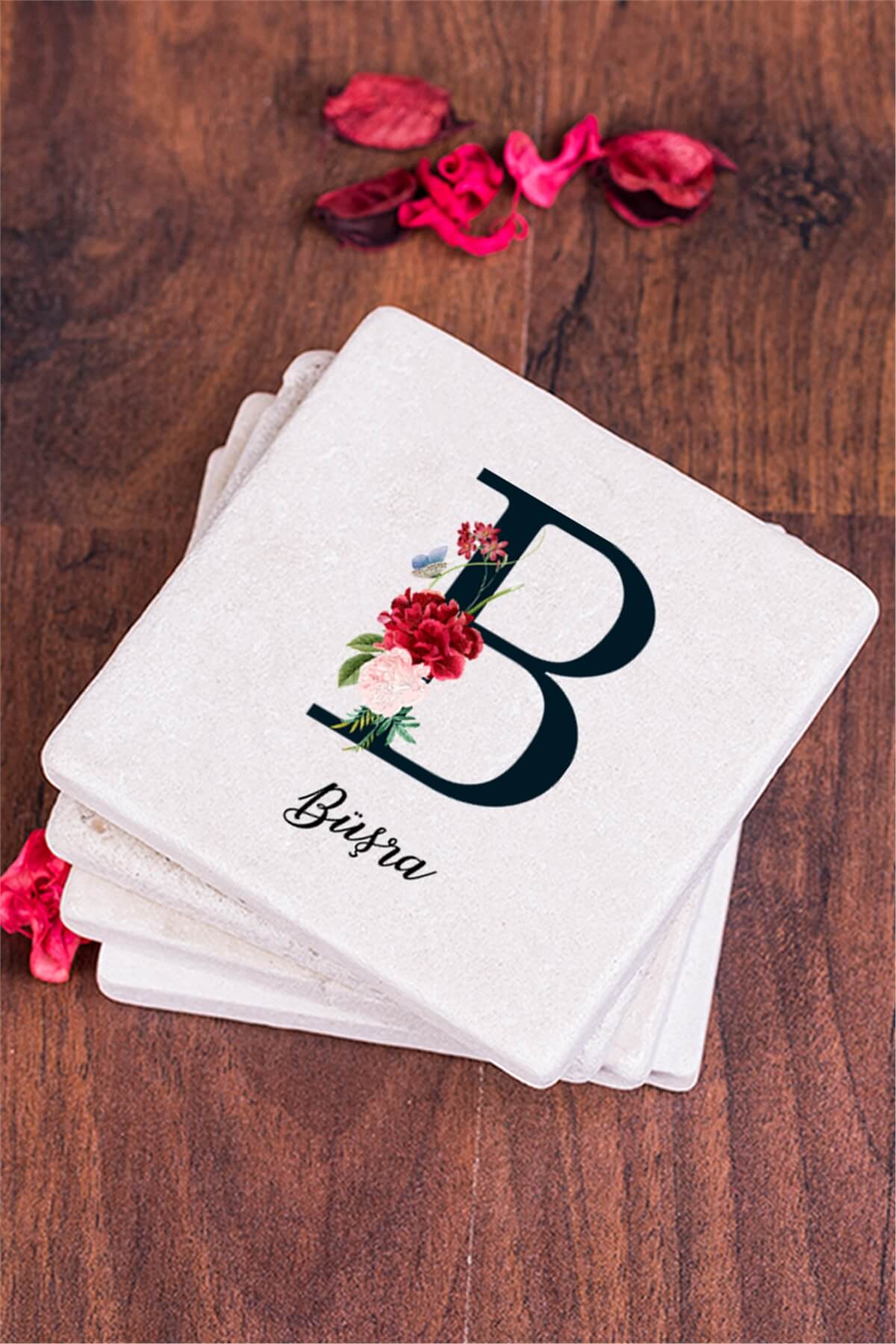 Baş Harfli ve İsimli Taş Bardak Altlığı