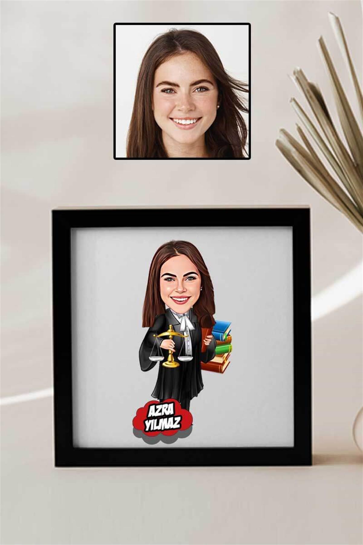 Bayan Avukata Hediye Karikatürlü Kare Çerçeve