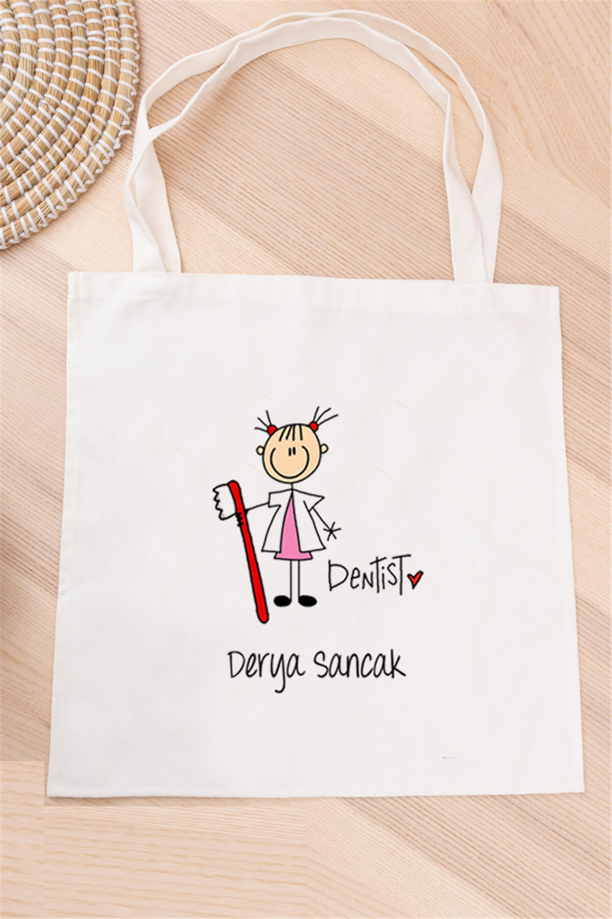 Bayan Diş Hekimi Karikatürü Bez Çanta