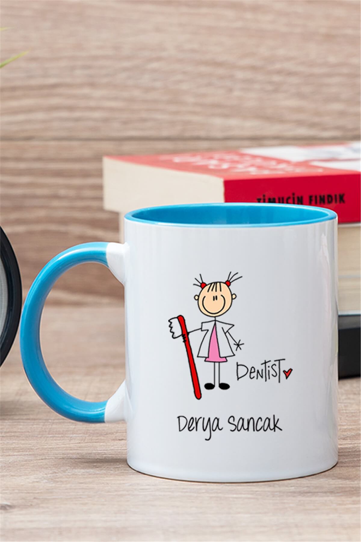 Bayan Diş Hekimi Karikatürü İçi Renkli Kupa Bardak