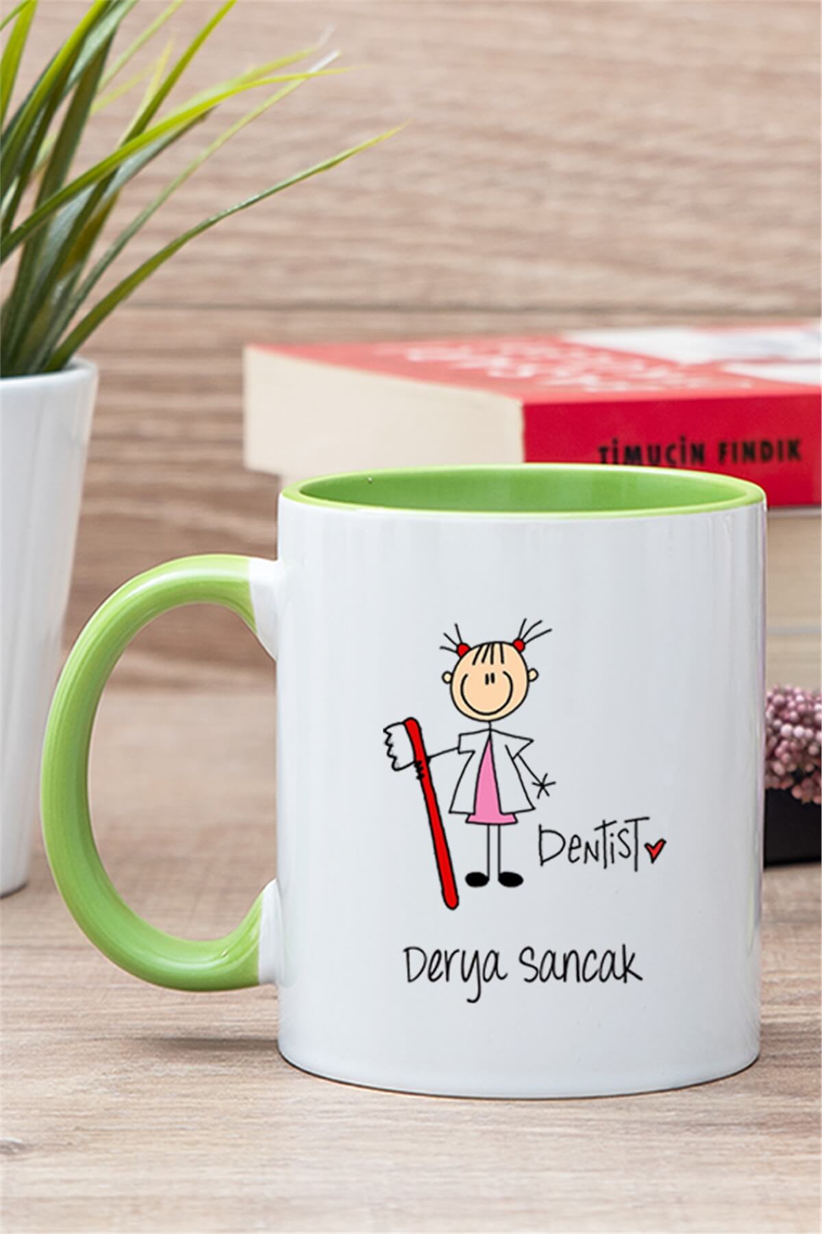 Bayan Diş Hekimi Karikatürü İçi Renkli Kupa Bardak