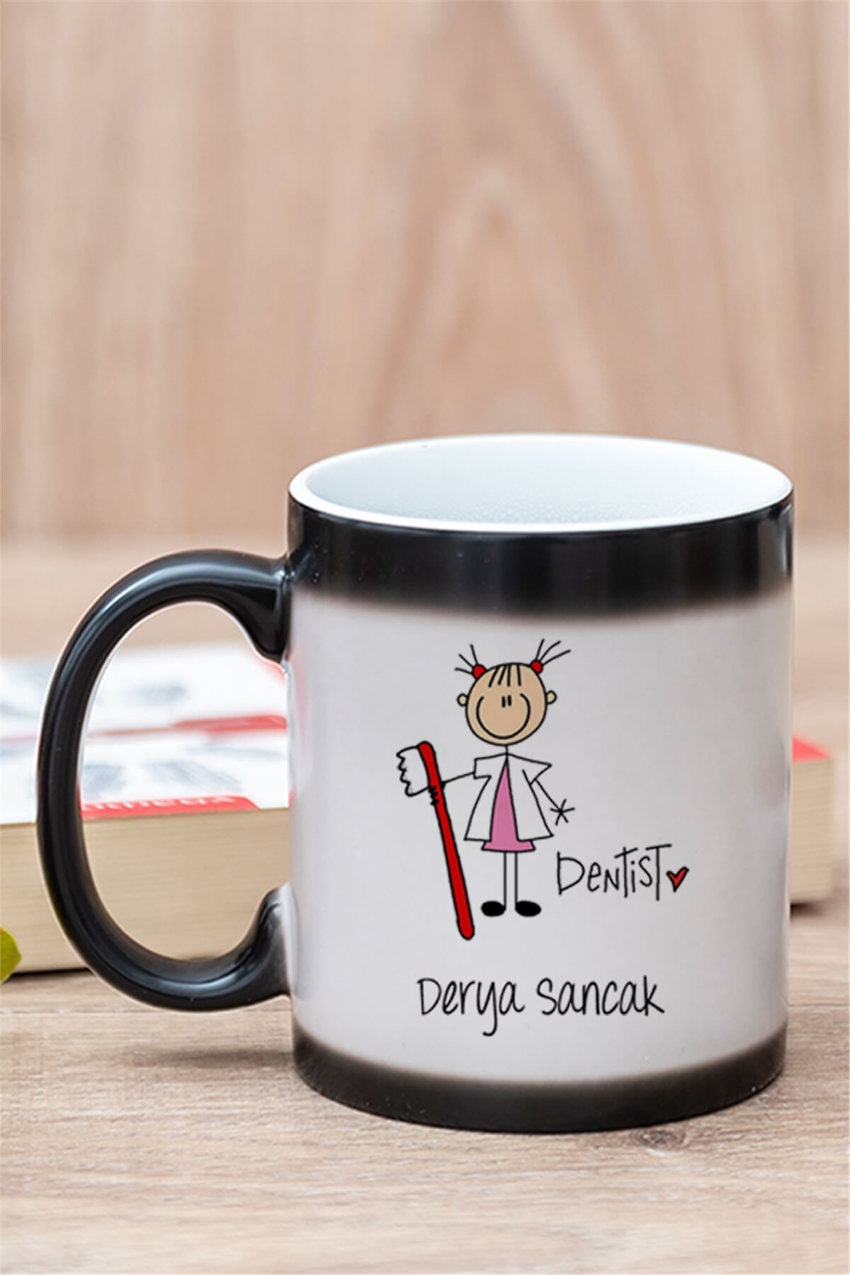 Bayan Diş Hekimi Karikatürü Sihirli Kupa Bardak