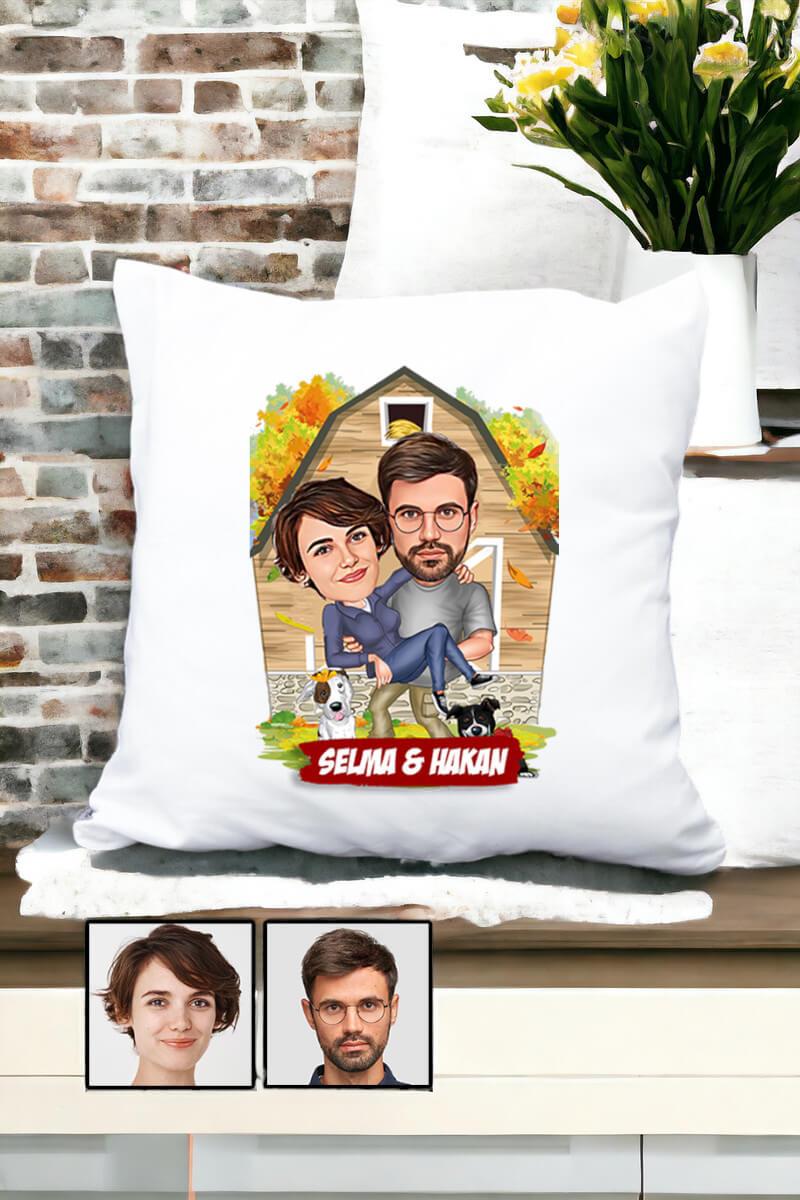 Bayan Sevgiliye Sürpriz Hediye Ev Temalı Karikatürlü Yastık