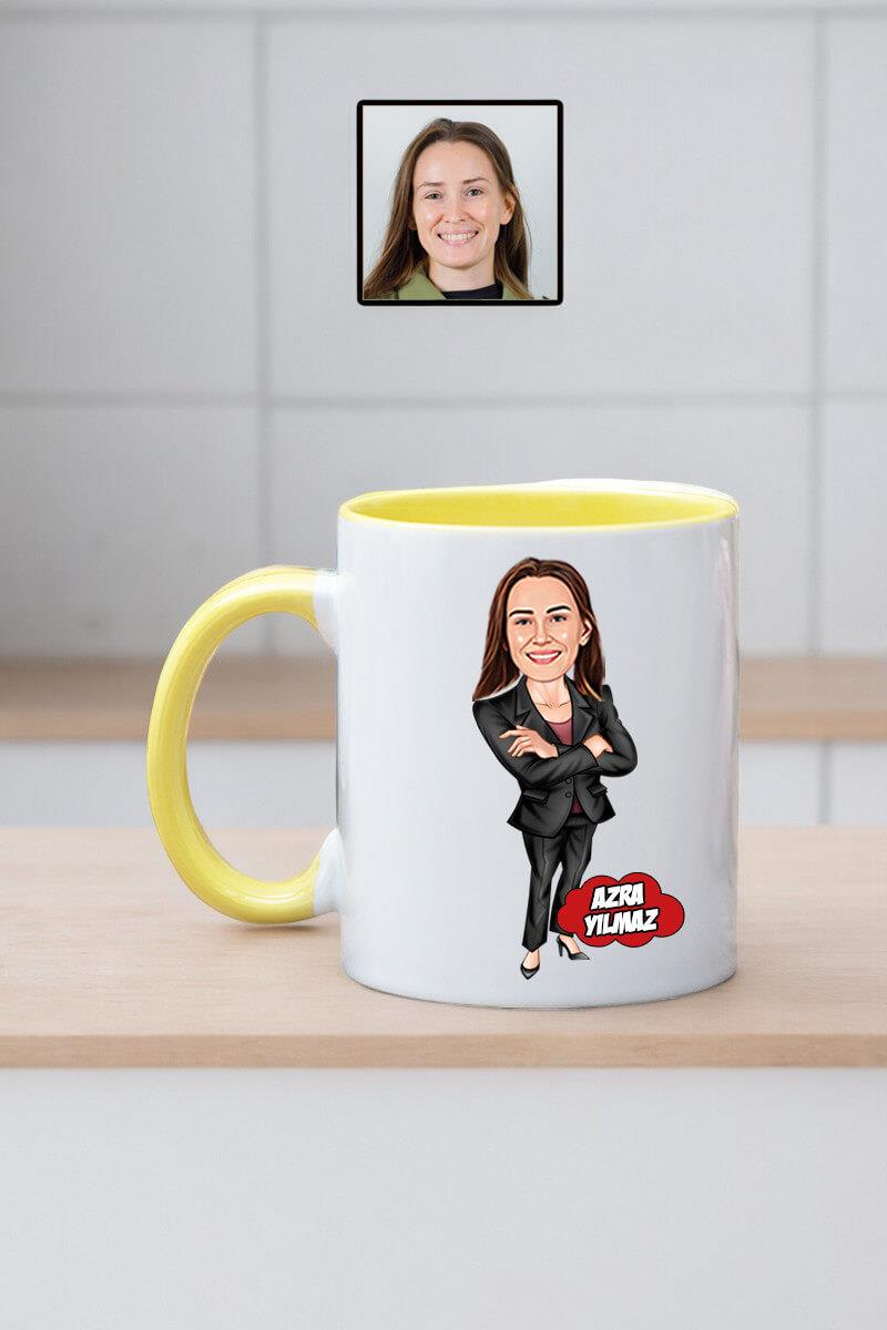 Bayan Yöneticiye Hediye Kişiye Özel Karikatürlü Kupa Bardak