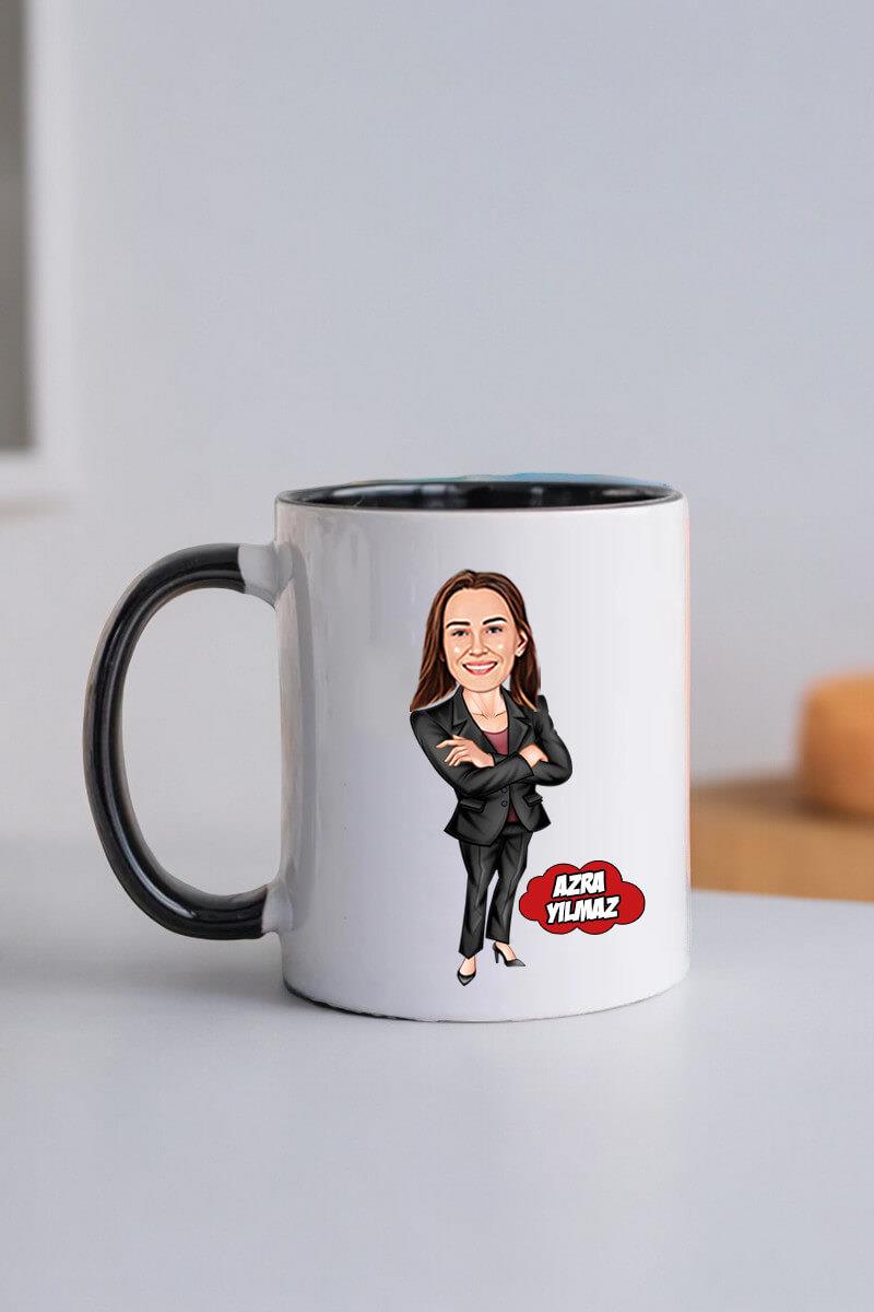 Bayan Yöneticiye Hediye Kişiye Özel Karikatürlü Kupa Bardak