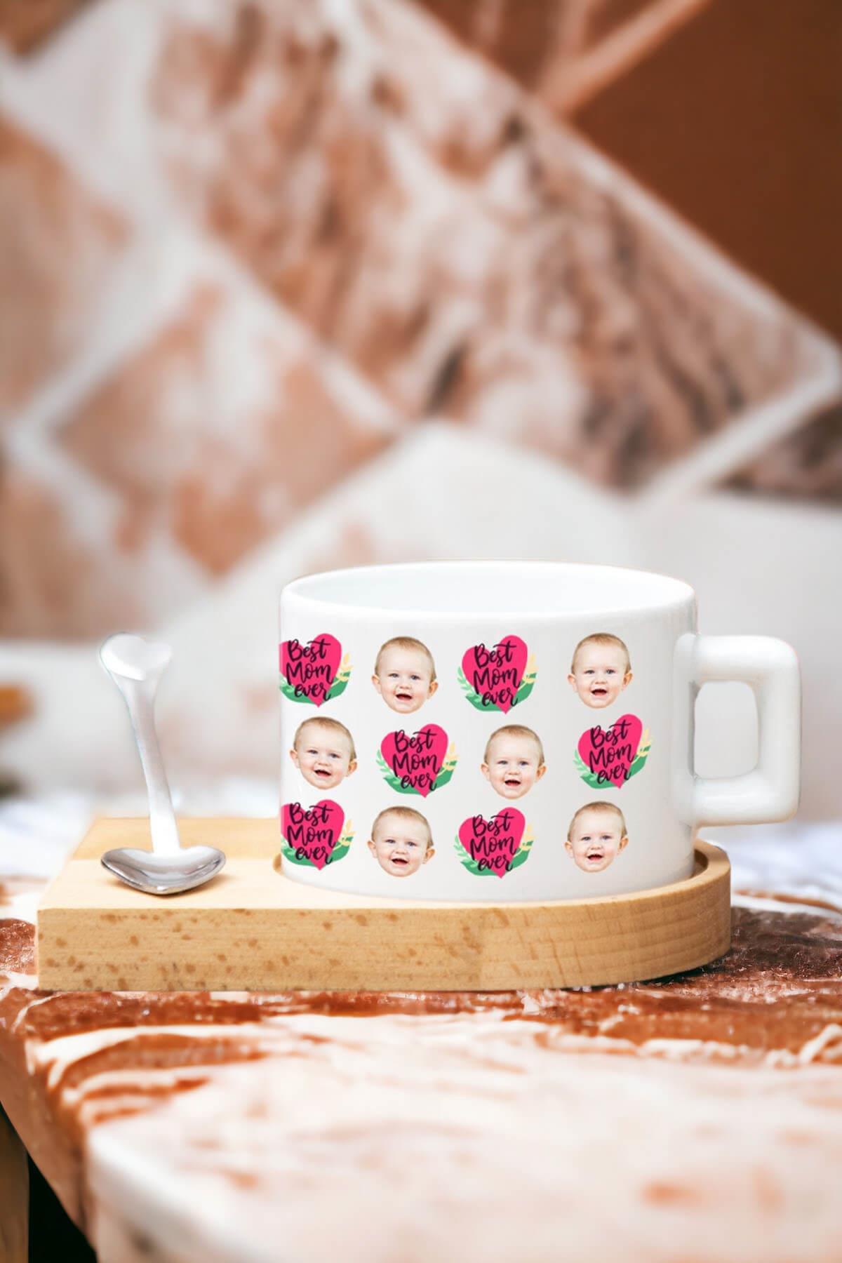 Bebekten Anneye Anneler Günü Hediyesi Ahşap Altlıklı Fincan