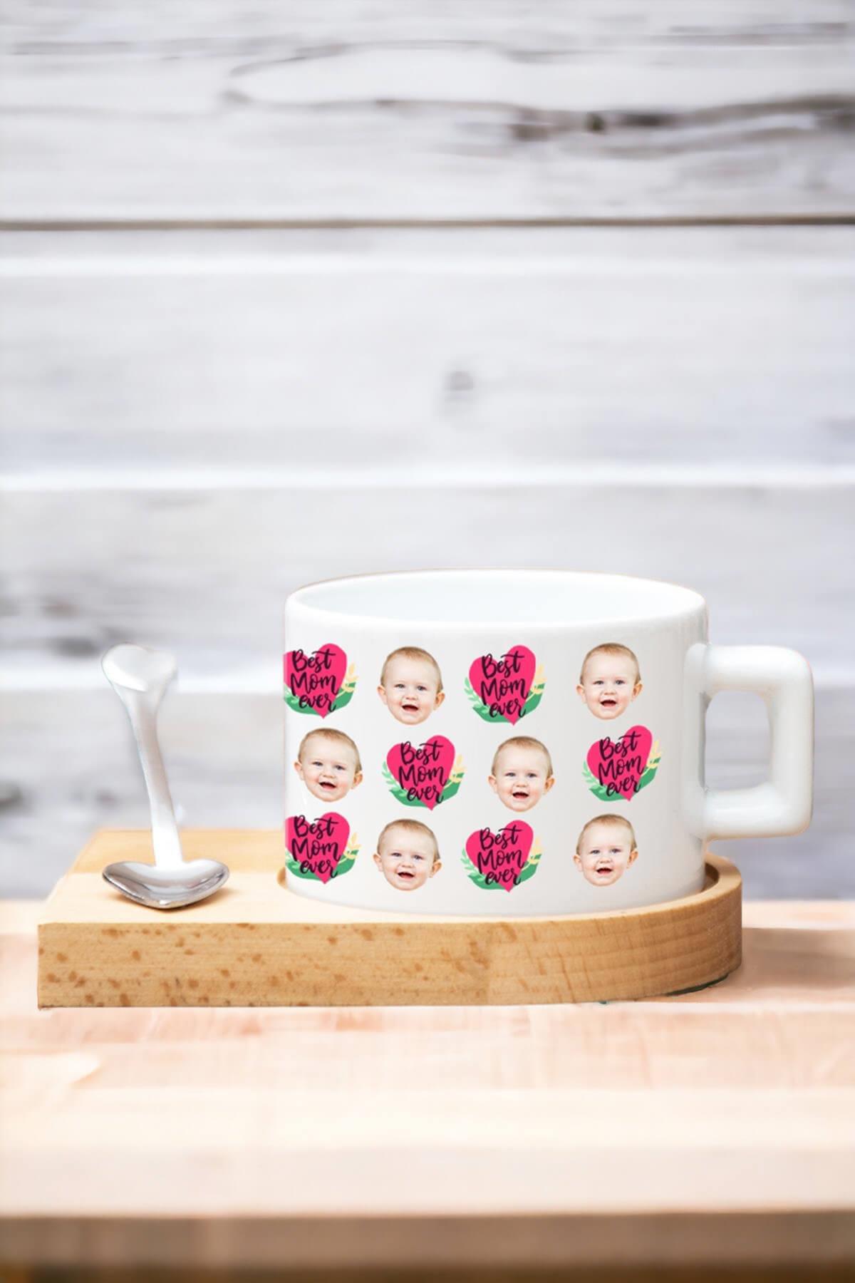 Bebekten Anneye Anneler Günü Hediyesi Ahşap Altlıklı Fincan