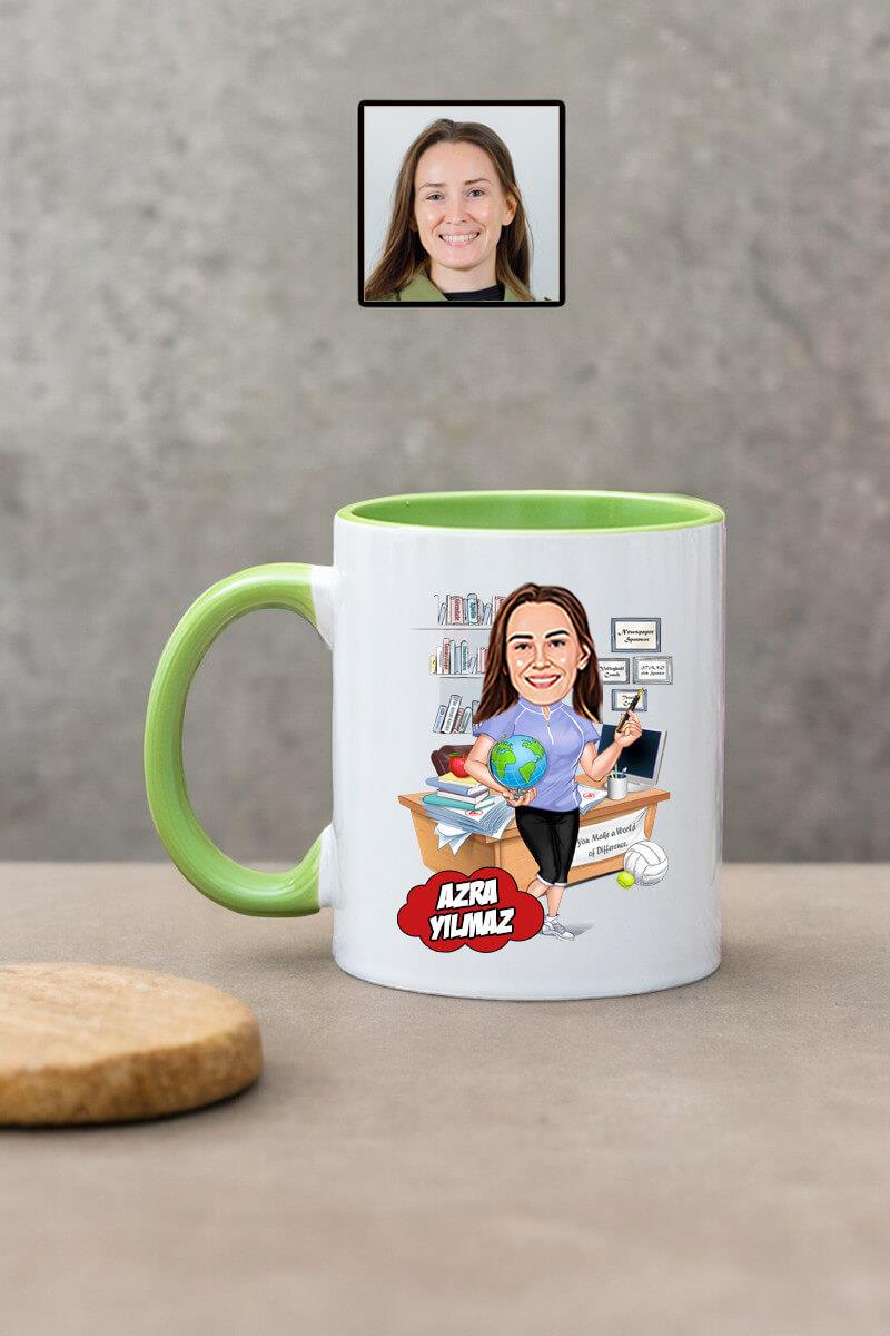 Beden Eğitimi Öğretmenine Hediye Kadın Öğretmen Karikatürlü Kupa