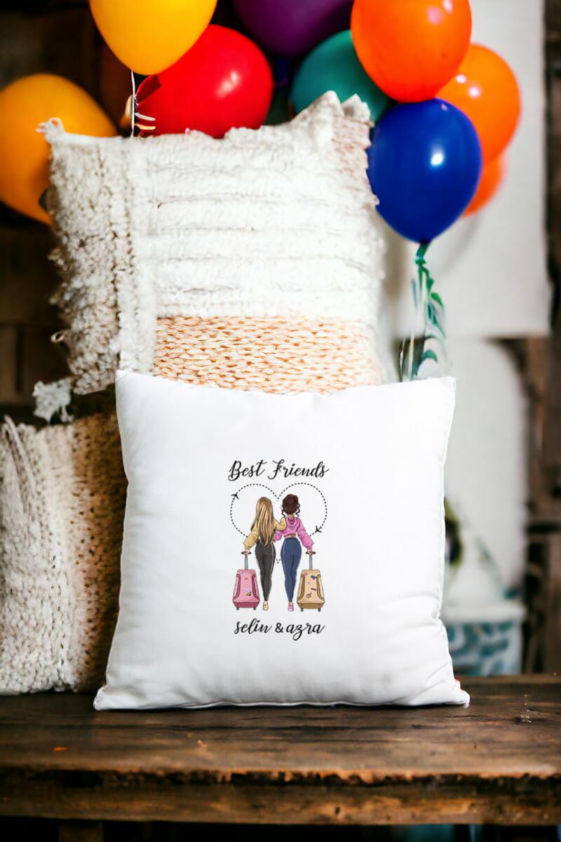 Best Friends Saten Kare Yastık