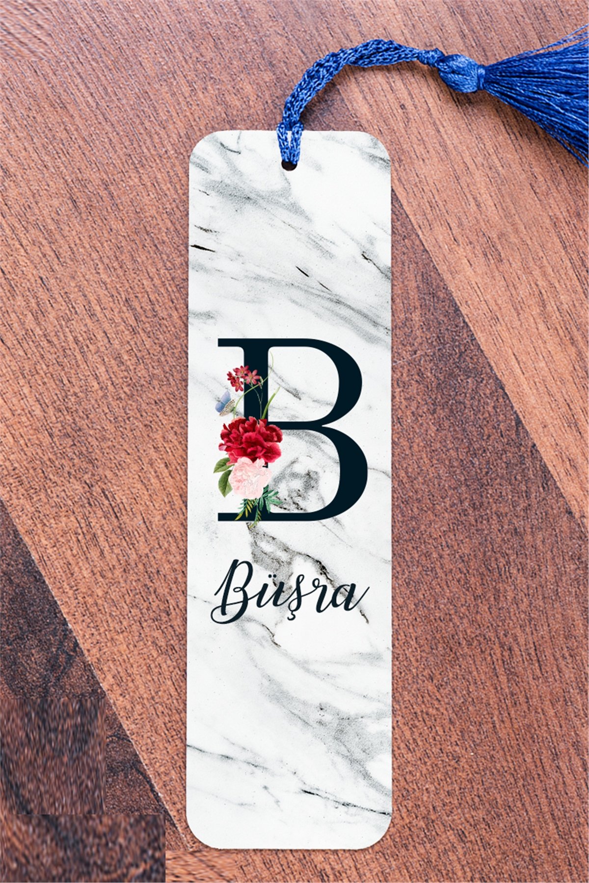 Beyaz Mermer Tasarım Baş Harfli Metal Kitap Ayracı