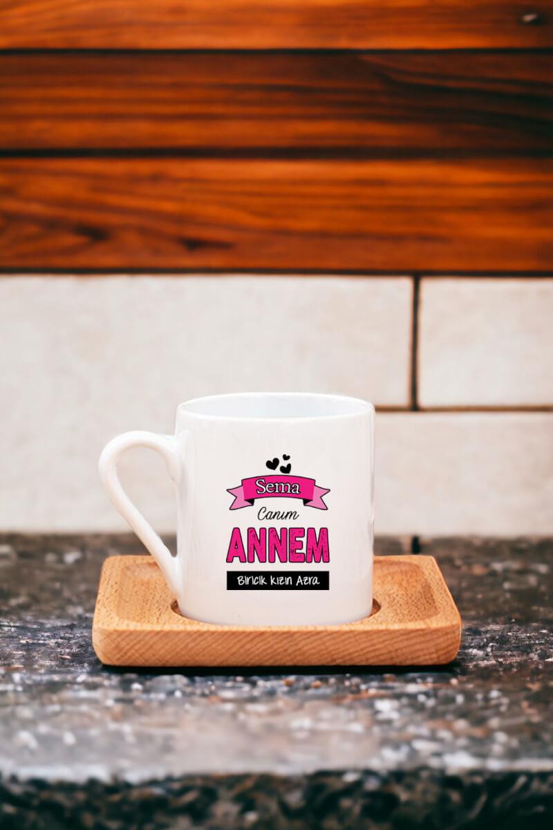 Canım Annem Ahşap Altlıklı Türk Kahvesi Fincanı