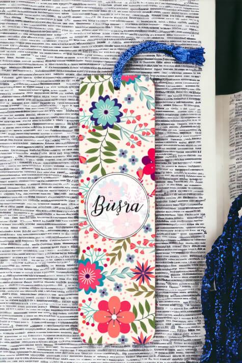 Çiçekli ve İsimli Kişiye Özel Metal Kitap Ayracı