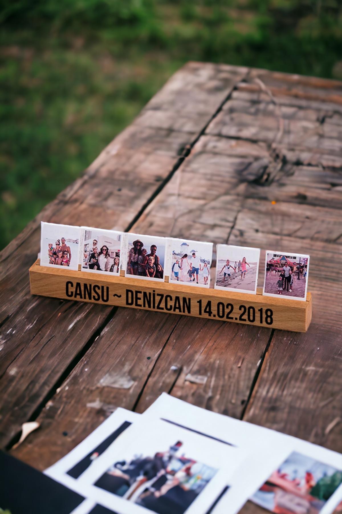 Çiftlere Özel Fotoğraflı ve Tarihli Ahşap Stand