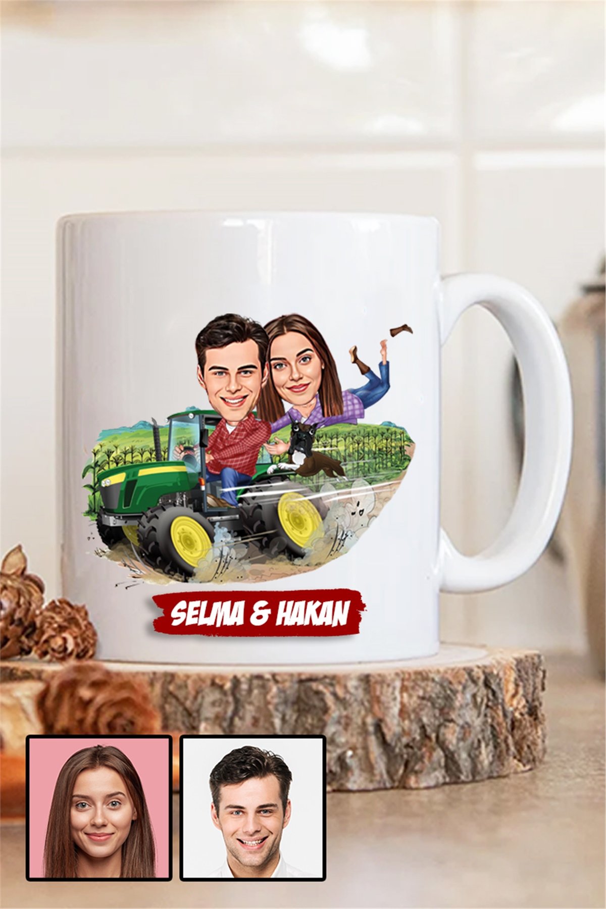 Çiftlere Özel Hediye Traktör Temalı Karikatürlü Beyaz Kupa Bardak