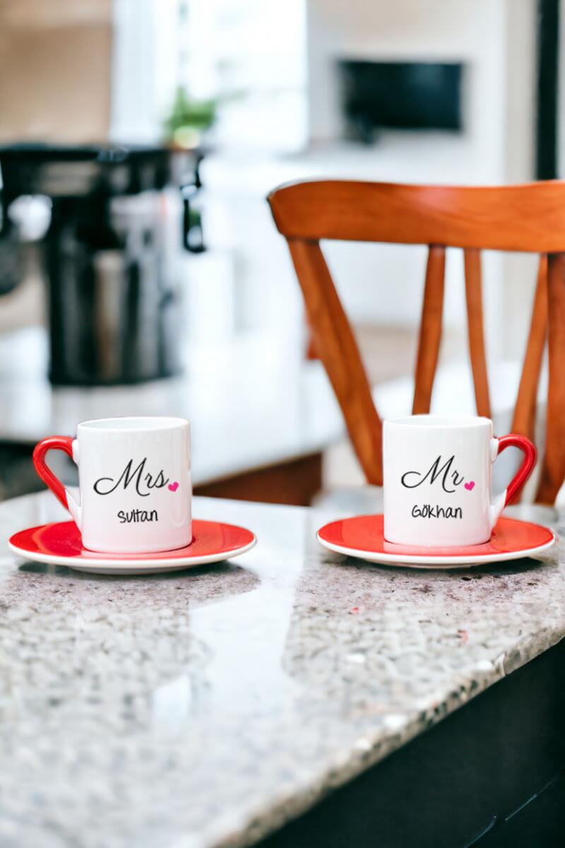 Çiftlere Özel İkili Kırmızı Türk Kahvesi Fincanı
