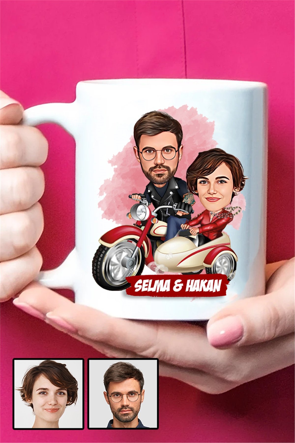 Çiftlere Özel İlginç Hediye Motorsiklet Temalı Karikatürlü Beyaz Kupa Bardak