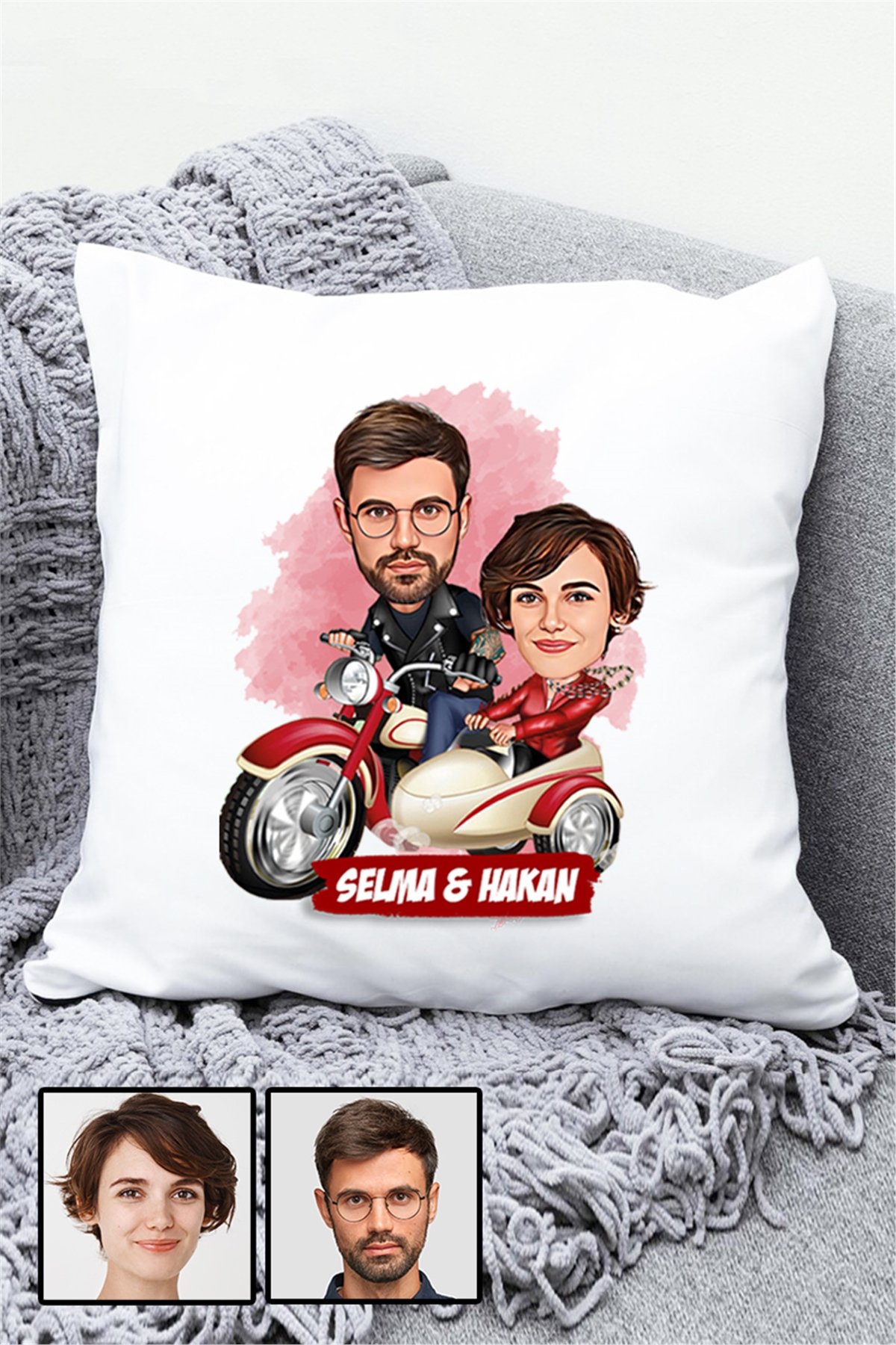 Çiftlere Özel İlginç Hediye Motorsiklet Temalı Karikatürlü Yastık
