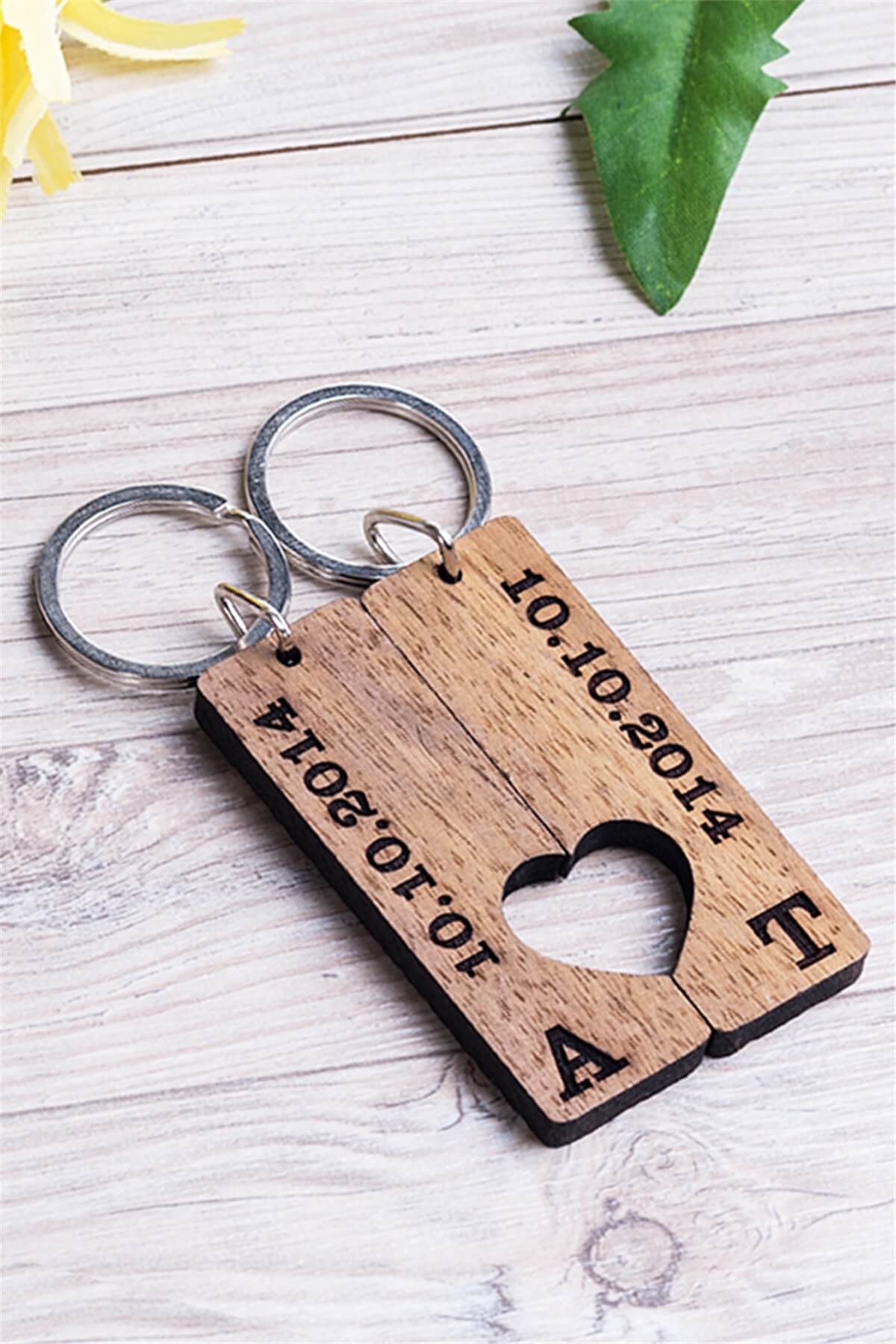 Sevgiliye Hediye Dikdörtgen Tasarım İkili Anahtarlık