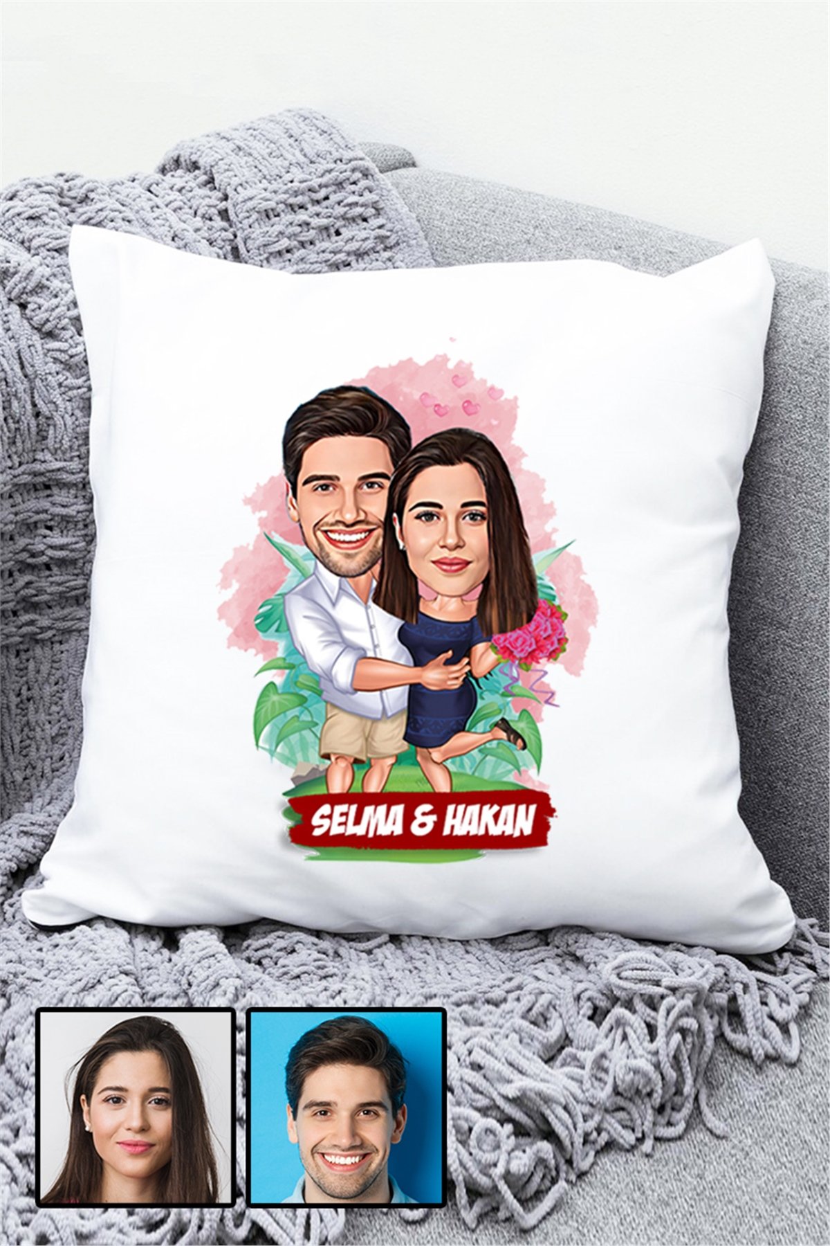 Çiftlere Özel Romantik Hediye Karikatürlü Yastık