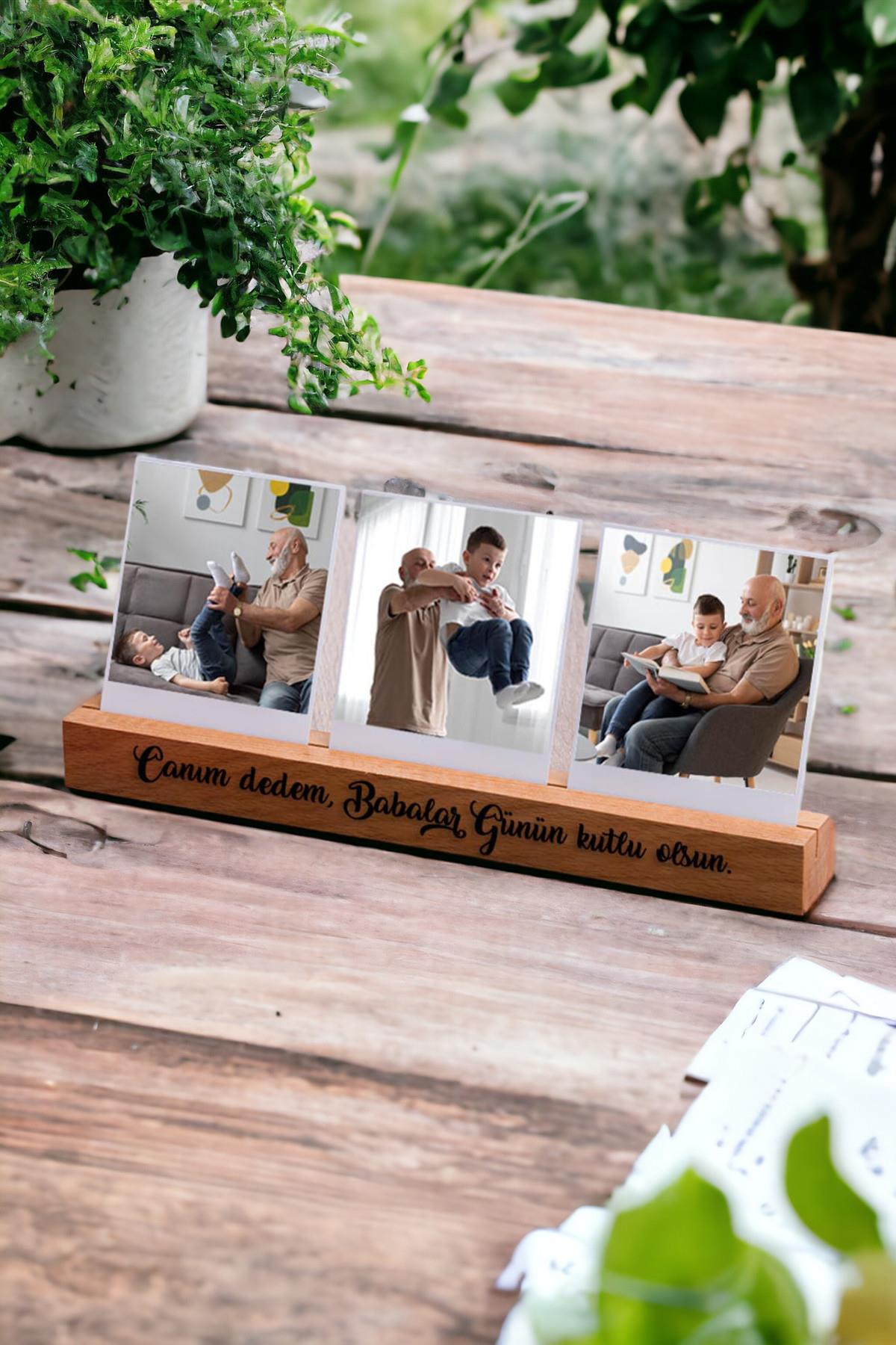 Dedeye Babalar Günü Hediyesi Mesajlı Ahşap Fotoğraf Standı