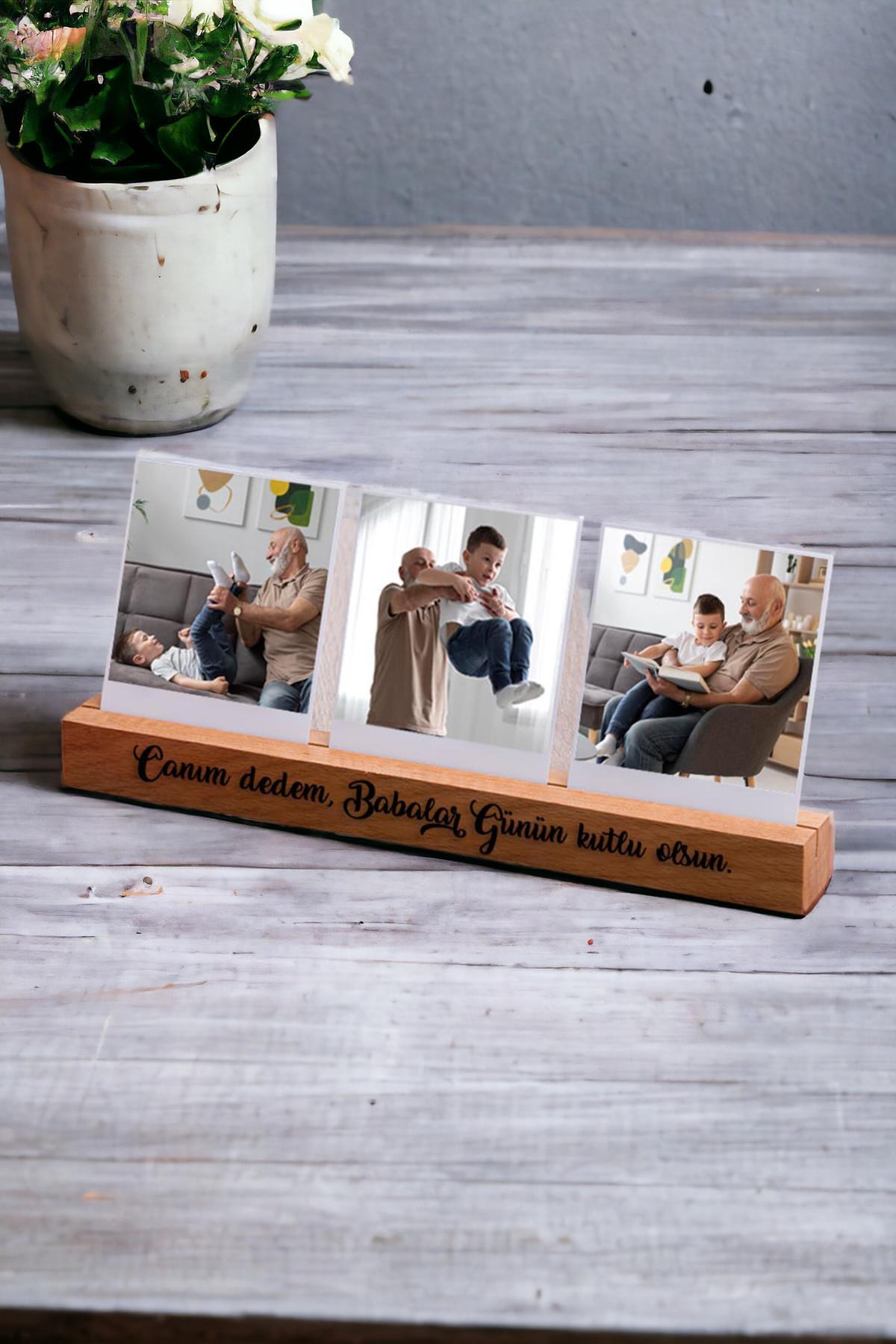 Dedeye Babalar Günü Hediyesi Mesajlı Ahşap Fotoğraf Standı