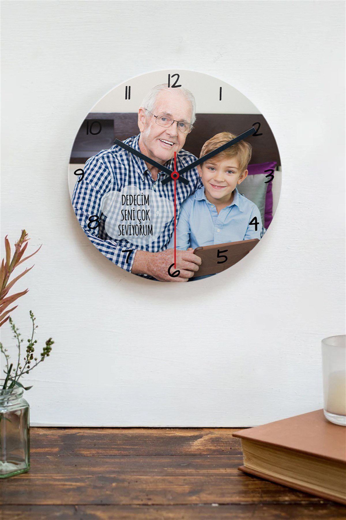 Dedeye Hediye Fotoğraf Baskılı Ahşap Duvar Saati