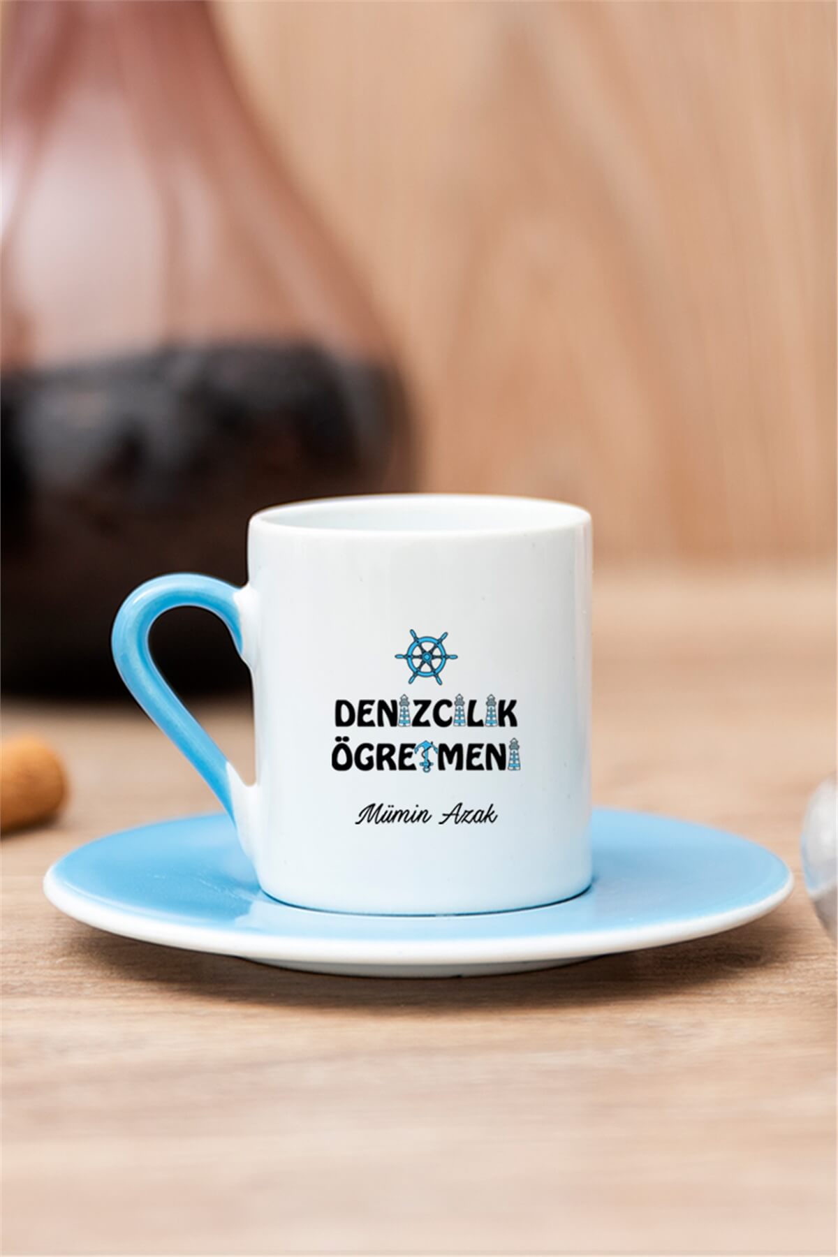 Denizcilik Öğretmeni Renkli Türk Kahvesi Fincanı